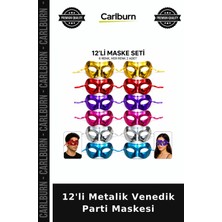 Carlburn 12'li Metalik Venedik Parti Maskesi Parlak Maske Set Ürün Maskeli Balo Ürünü