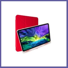 Nida iPad Pro 12.9 (2021) Kılıf Kalemlikli Mars Tablet Kılıfı - Kırmızı Nıda
