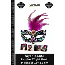 Carlburn Siyah Kadife Pembe Tüylü Parti Maskesi 19X21 cm Alışılmışın Dışında Stil Sahibi Özel Gün Ürünü