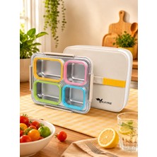 Hype Store 1500 ml 4 Bölmeli Paslanmaz Çelik Lunch Box Termal Çantalı | 304 Çelik Sızdırmaz Yemek Kabı