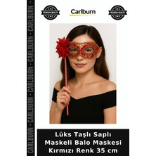 Carlburn Lüks Taşlı Saplı Maskeli Balo Maskesi Kırmızı Renk 35 cm Göz Kamaştıran Kutlama Eşyası Stil Sahibi