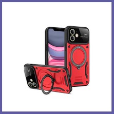 Nida iPhone 11 Uyumlu Kılıf Joy Lens Standlı Kapak - Kırmızı Nıda