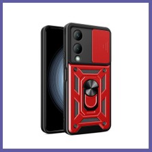 Nida Vivo Y17S Uyumlu Kılıf Pars Lens Yüzüklü Silikon - Kırmızı Nıda