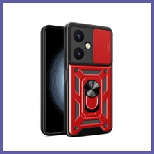 Nida Vivo Y27 Uyumlu Kılıf Pars Lens Yüzüklü Silikon - Kırmızı Nıda