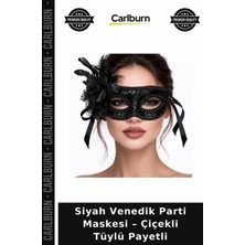 Carlburn Siyah Venedik Parti Maskesi – Çiçekli Tüylü Payetli Parıltılı Süs Alternatif Stil Gece Aksesuarı