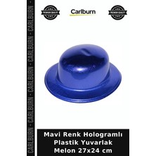 Carlburn Mavi Renk Hologramlı Plastik Yuvarlak Melon 27X24 cm Etkinlik Aksesuarı Özgün Stil