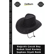 Carlburn Bağcıklı Çocuk Boy Nubuk Süet Kovboy Şapkası Siyah Renk Aktivite Ürünü Parti Gereci Giyim Aksesuarı