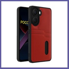 Nida Poco X7 Pro Uyumlu Kılıf Sara Kartvizitli Deri Kılıf - Kırmızı Nıda