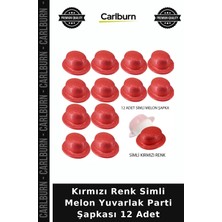 Carlburn Kırmızı Renk Simli Melon Yuvarlak Parti Şapkası 12 Adet Etkinlik Süsü Gösteri Eşyası Toplu Kutlama