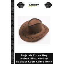 Carlburn Bağcıklı Çocuk Boy Nubuk Süet Kovboy Şapkası Koyu Kahve Renk Kostüm Parçası Giyim Detayı