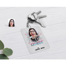 BK Gift Kişiye Özel O Bir Çiçek Karikatürlü Şeffaf Pleksi Anahtarlık-2