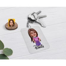 BK Gift Kişiye Özel Kız Çocuk Karikatürlü Şeffaf Pleksi Anahtarlık-3
