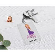 BK Gift Kişiye Özel Pamuk Prenses Karikatürlü Şeffaf Pleksi Anahtarlık-1