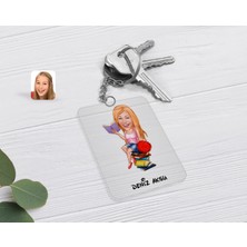 BK Gift Kişiye Özel Kadın Öğrenci Karikatürlü Şeffaf Pleksi Anahtarlık-1