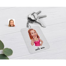 BK Gift Kişiye Özel Abla Karikatürlü Şeffaf Pleksi Anahtarlık