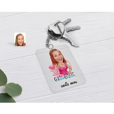 BK Gift Kişiye Özel O Bir Çiçek Karikatürlü Şeffaf Pleksi Anahtarlık-1