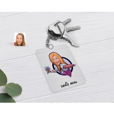 BK Gift Kişiye Özel Kadın Garson Karikatürlü Şeffaf Pleksi Anahtarlık-1