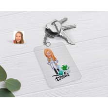 BK Gift Kişiye Özel Kadın Eczacı Karikatürlü Şeffaf Pleksi Anahtarlık-1