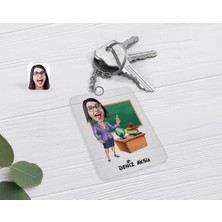 BK Gift Kişiye Özel Kadın Öğretmen Karikatürlü Şeffaf Pleksi Anahtarlık-1