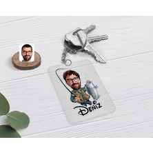 BK Gift Kişiye Özel Erkek Balıkçı Karikatürlü Şeffaf Pleksi Anahtarlık