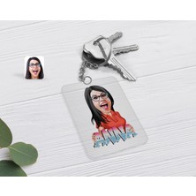 BK Gift Kişiye Özel Isimli Kadın Karikatürlü Şeffaf Pleksi Anahtarlık