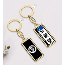 BK Gift Kişiye Özel Plakalı Alfa Romeo Logolu Çift Taraflı Gold Krom Anahtarlık-1