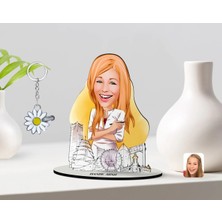 BK Gift Kişiye Özel Kadın Mimar Karikatürlü 3D Ahşap Biblo ve Isimli Silver Papatya Anahtarlık-1