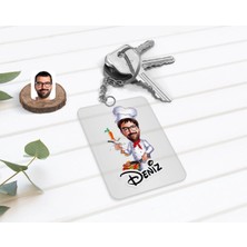 BK Gift Kişiye Özel Erkek Chef Karikatürlü Şeffaf Pleksi Anahtarlık-1