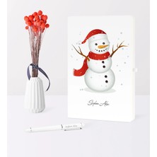 BK Gift Kişiye Özel Yılbaşı Kardan Adam Temalı Beyaz Defter Kalem Seti - 2
