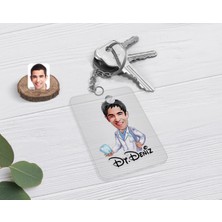 BK Gift Kişiye Özel Erkek Diş Hekimi Karikatürlü Şeffaf Pleksi Anahtarlık-3