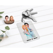 BK Gift Kişiye Özel Sevgililer Karikatürlü Şeffaf Pleksi Anahtarlık-87