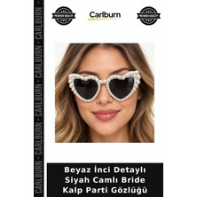 Carlburn Beyaz Inci Detaylı Siyah Camlı Bride Kalp Parti Gözlüğü Tarz Aksesuar Gelin Hediyesi Özel Gün