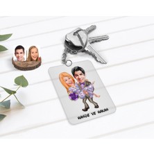 BK Gift Kişiye Özel Sevgililer Karikatürlü Şeffaf Pleksi Anahtarlık-56