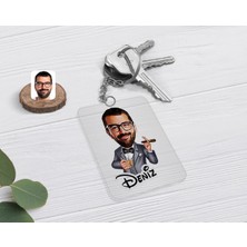 BK Gift Kişiye Özel Erkek Patron Karikatürlü Şeffaf Pleksi Anahtarlık-3
