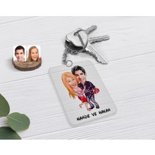 BK Gift Kişiye Özel Sevgililer Karikatürlü Şeffaf Pleksi Anahtarlık-2