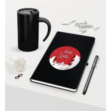 BK Gift Kişiye Özel Yılbaşı Mutlu Yıllar Temalı Siyah Defter Kalem Termos Mug Seti - 1