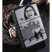 BK Gift Kişiye Özel Bayan Diyetisyen Karikatürlü Benzinli Siyah Metal Çakmak - 1