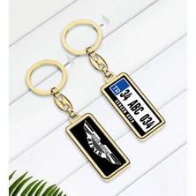BK Gift Kişiye Özel Plakalı Aston Martin Logolu Çift Taraflı Gold Krom Anahtarlık-1