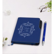 BK Gift Kişiye Özel Isimli Lacivert Termo Deri Defter Kalem Seti-1