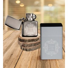 BK Gift Kişiye Özel Isimli Gri Metal Sigara Tabakası Benzinli Çakmak Seti - 1