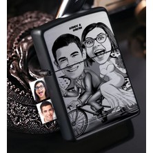 BK Gift Kişiye Özel Gelin Damat Karikatürlü Benzinli Siyah Metal Çakmak - 3