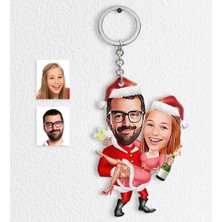 BK Gift Kişiye Özel Yılbaşı Temalı Sevgililer Karikatürlü Ahşap Anahtarlık - 2