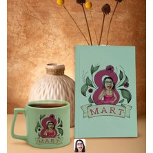 Bk Gift 8 Mart Karikatürlü Yeşil Sert Kapaklı Defter ve Middle Kupa Seti, Arkadaşa Hediye, Yeni Iş Hediyesi, Doğum Günü Hediyesi-2