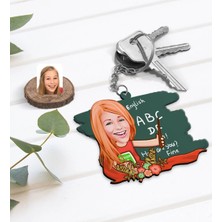 BK Gift Kişiye Özel Kadın Ingilizce Öğretmeni Karikatürlü Ahşap Anahtarlık-1
