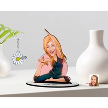 BK Gift Kişiye Özel Kadın Yoga Karikatürlü 3D Ahşap Biblo ve Isimli Silver Papatya Anahtarlık-2