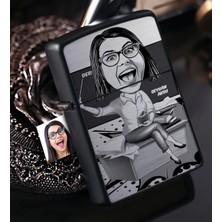 BK Gift Kişiye Özel Bayan Öğretmen Karikatürlü Benzinli Siyah Metal Çakmak - 2