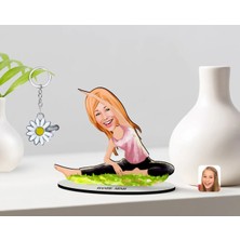 BK Gift Kişiye Özel Kadın Yoga Karikatürlü 3D Ahşap Biblo ve Isimli Silver Papatya Anahtarlık-1