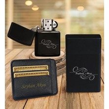BK Gift Kişiye Özel Isimli Kartlık Siyah Metal Sigara Tabakası Benzinli Çakmak Seti - 3