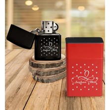 BK Gift Kişiye Özel Isimli Kırmızı Metal Sigara Tabakası Siyah Benzinli Çakmak Seti - 4