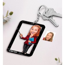 BK Gift Kişiye Özel Isimli Bayan Öğretmen Karikatürlü Ahşap Anahtarlık-3